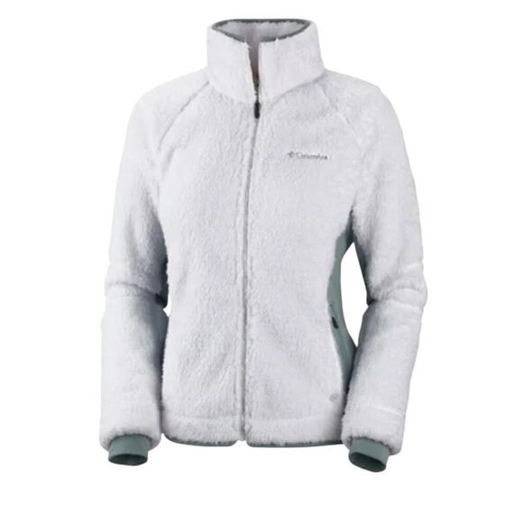 Columbia Size XS White and Gray Fleece Zip Up High Neck Jacket Outdoor Winter - Picture 1 of 12